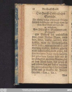 Die Hauß-Tafel etlicher Sprüche.