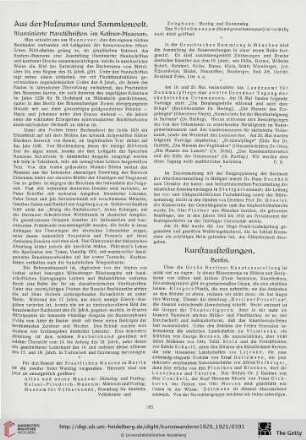 Aus der Museums- und Sammlerwelt / Kunstausstellungen / Kunstauktionen / Schweizerische Kunstchronik / Londoner Kunstschau / Neue Kunstbücher / Orientdiplomatie / Heinrich Buttstaedt †