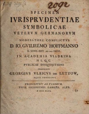 Specimen Iurisprudentiae Symbolicae Veterum Germanorum