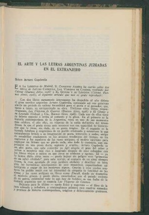 El arte y las letras argentinas juzgadas en el extranjero