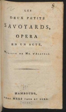 Les Deux Petits Savoyards : Opéra En Un Acte