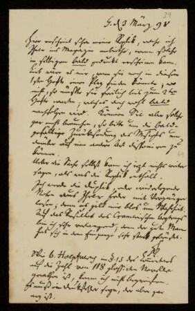 39: Brief von Johann Christoph Koch an Gustav Hugo, Gießen, 3.3.1798