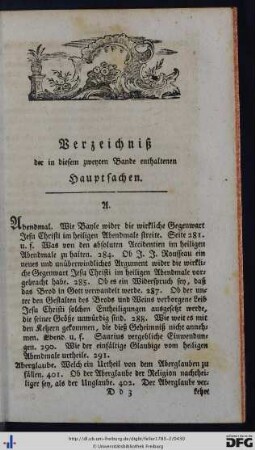 Verzeichniß der in diesem zweyten Bande enthaltenen Hauptsachen.