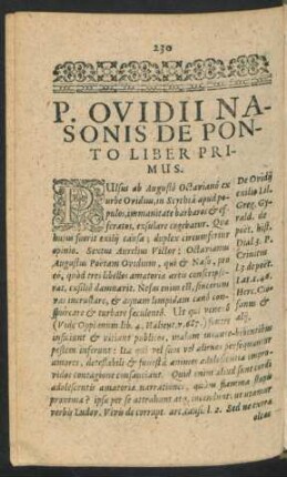 P. Ovidii Nasonis De Ponto Liber Primus.