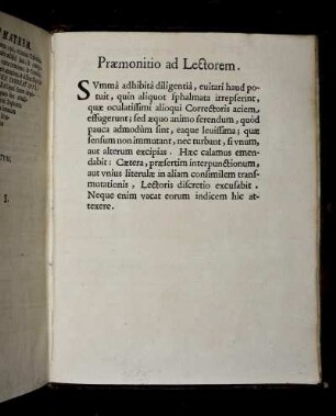 Praemonitio ad Lectorem.