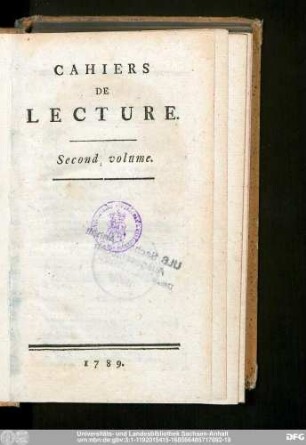 2.1789: Cahiers de lecture