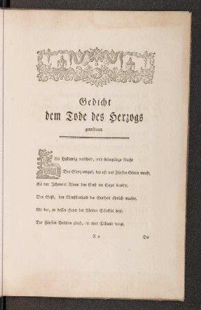 Gedicht dem Tode des Herzogs gewidmet.