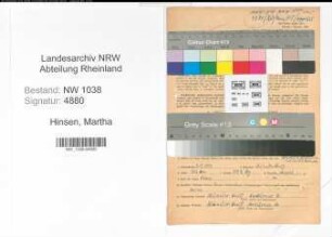 Entnazifizierung Martha Hinsen , geb. 06.09.1892 (Postbeamtin)