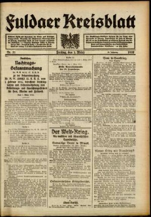 Ausgabe vom Freitag, den 01. März 1918.