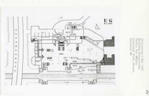Kaufhaus Kaisereiche, Berlin-Friedenau (Diplomarbeit bei Willy Kreuer): Grundriss Untergeschoss - 5.00 und - 5.75, 1:200