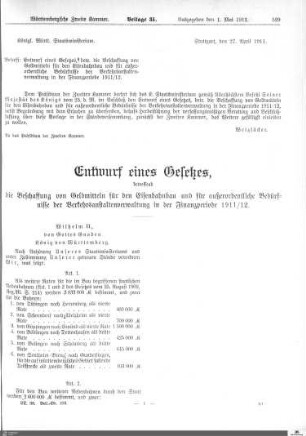 Entwurf eines Gesetzes zur Beschaffung von Geldmitteln für den Eisenbahnbau
