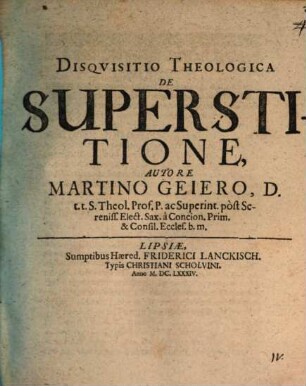 Disquisitio Theologica De Superstitione