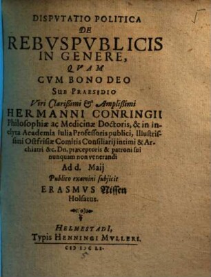 Disputatio Politica De Rebuspublicis In Genere