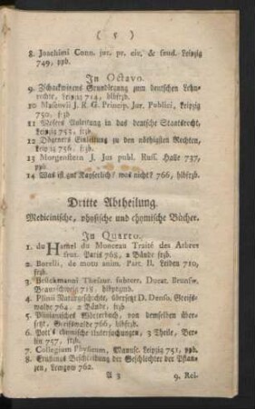 Dritte Abtheilung. Medicinische, physische und chymische Bücher