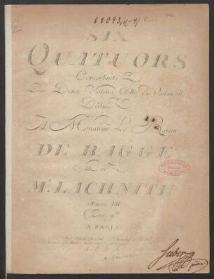 Six Quatuors Concertants Pour Deux Violons, Alto Et Violoncelle : Œuvre VII