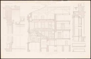 Physikalisches Institut: Schnitt G H Ostflügel, Fassadenschnitte vertikal, Details (aus: Kaiser-Wilhelms-Universität, Straßburg. I. Das Physikalische Institut, 1884)