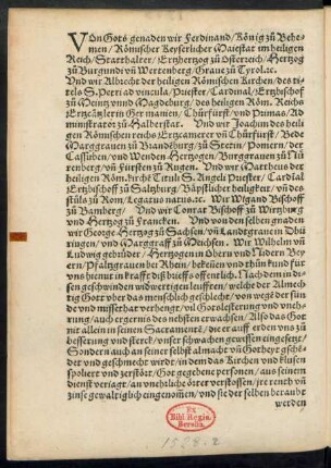 Von Gots genaden wir Ferdinand/ König zu Behemen ...