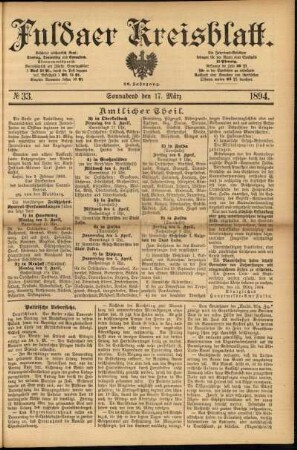 Erste Ausgabe vom Samstag, den 17. März 1894.