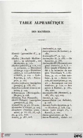 Table alphabétique des matières