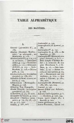 Table alphabétique des matières
