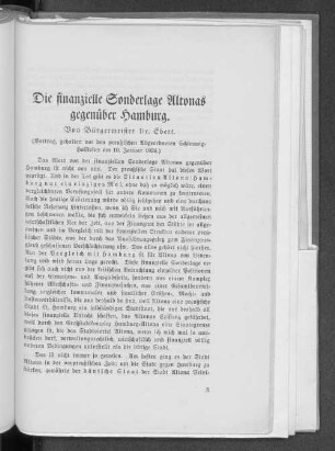 Die finanzielle Sonderlage Altonas gegenüber Hamburg.