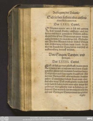 Von Singen/ Tantzen/ und springen. Das LXXIII. Capitel.