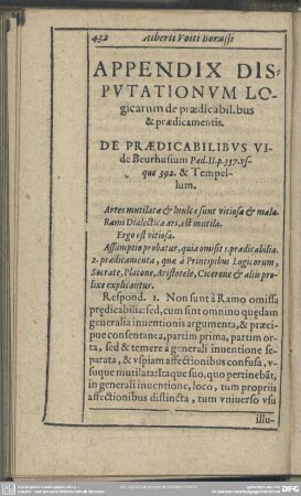 Appendix Disputationum Logicarum de praedicalilibus & praedicamentis