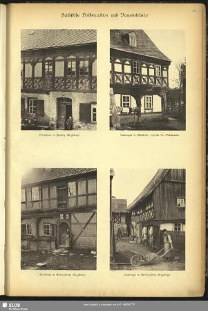 Blatt 33. Bild 1. Wohnhaus in Zwönitz (Erzgebirge). Bauerngut in Kühnhaide (Hofseite des Wohnhauses). Wohnhaus in Niederzwönitz (Erzgebirge). Bauerngut in Niederzwönitz (Erzgebirge)