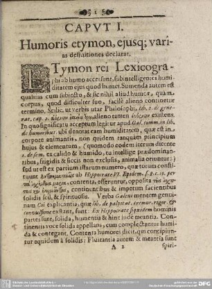 Caput I. Humoris etymon, eiusque; varias definitiones declarat