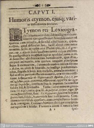 Caput I. Humoris etymon, eiusque; varias definitiones declarat