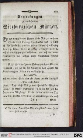 Anmerkungen zu vorstehenden Wirzburgischen Muenzen