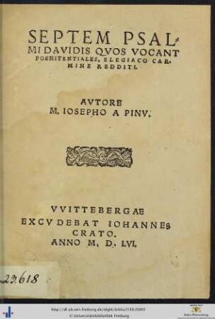 SEPTEM PSALMI DAVIDIS QVOS VOCANT POENITENTIALES, ELEGIACO CARMINE REDDITI.