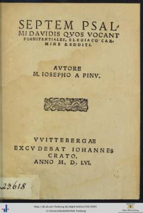 SEPTEM PSALMI DAVIDIS QVOS VOCANT POENITENTIALES, ELEGIACO CARMINE REDDITI.