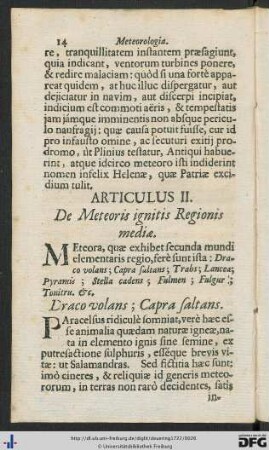 Articulus II. De Meteoris iginitis Regionis mediae.