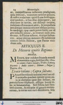 Articulus II. De Meteoris iginitis Regionis mediae.
