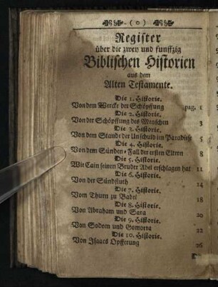 Register ueber die zwey und funffzig Biblischen Historien aus dem Alten Testamente