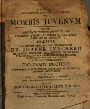 Dissertatio Inavgvralis Medica De Morbis Juvenvm