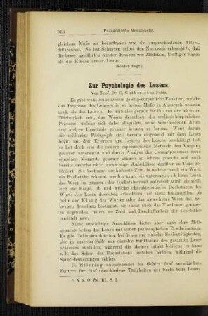 Zur Psychologie des Lesens