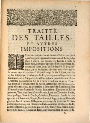 Traitté des Tailles et autres Impositions