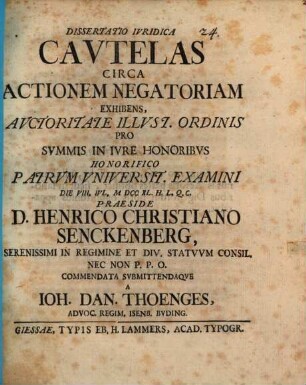 Diss. inaug. iur. cautelas circa actionem negatoriam exhibens