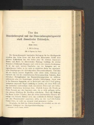 über den Dissociationsgrad und das Dissociationsgleichgewicht stark dissociierter Elektrolyte