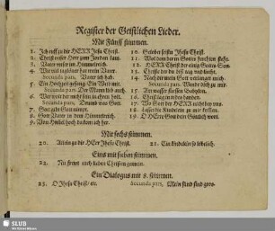 Register der Geistlichen Lieder.