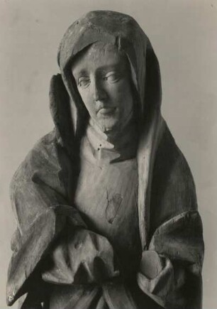 Schwaben bei Waldenburg. Marienfigur (nach der Freilegung 1952). Detail, Holz