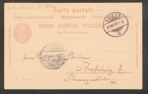 Postkarte an Friedrich Spitta : 21.06.1897