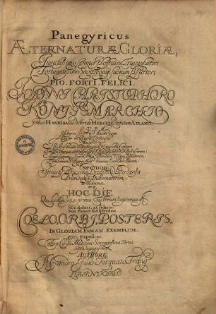 Panegyricus aeternaturae gloriae ... Joanni Christophoro Königsmarchio ... destinatus : ... in gloriam famam exemplum expositus ...