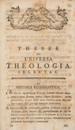 Theses ex universa theologia selectae.
