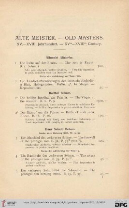 Alte Meister. XV.-XVIII. Jahrhundert. Old Masters. XVth-XVIIIth Century (Nr. 1-115)