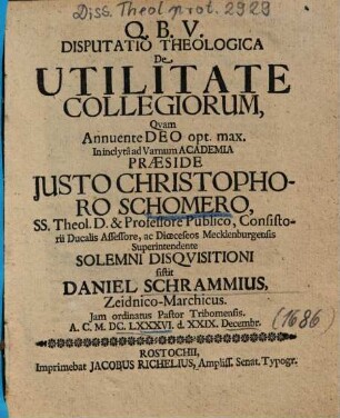 Disputatio Theologica De Utilitate Collegiorum