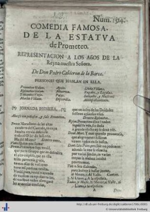 La estatua de Prometeo : representación a los años de la Reyna nuestra Señora