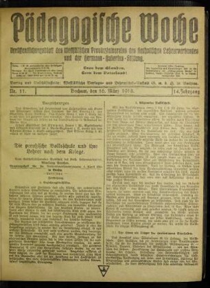 ¬Die¬ preußische Volksschule und ihre Lehrer nach dem Kriege : Beratungsstoff für die Vertreterversammlung 4. April 1918 in Berlin ; Leitsätze ; Fortsetzung